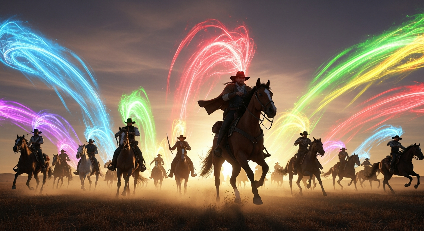 Posse Cavalry Charge with Rainbow Trails